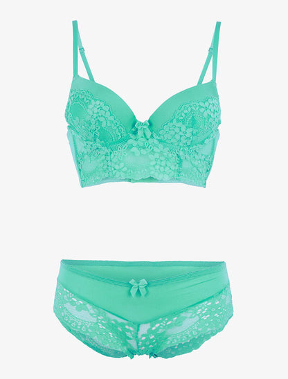 Ensemble bustier en dentelle fleurie - vert clair - 3