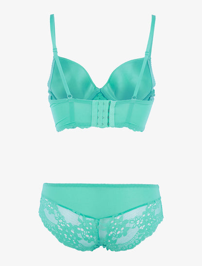 Ensemble bustier en dentelle fleurie - vert clair - 2