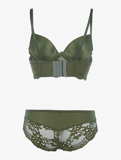 Ensemble bustier en dentelle fleurie - kaki - 2