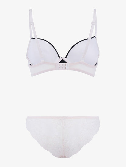 Ensemble satiné et dentelle fleurie - rose poudré/noir - 2