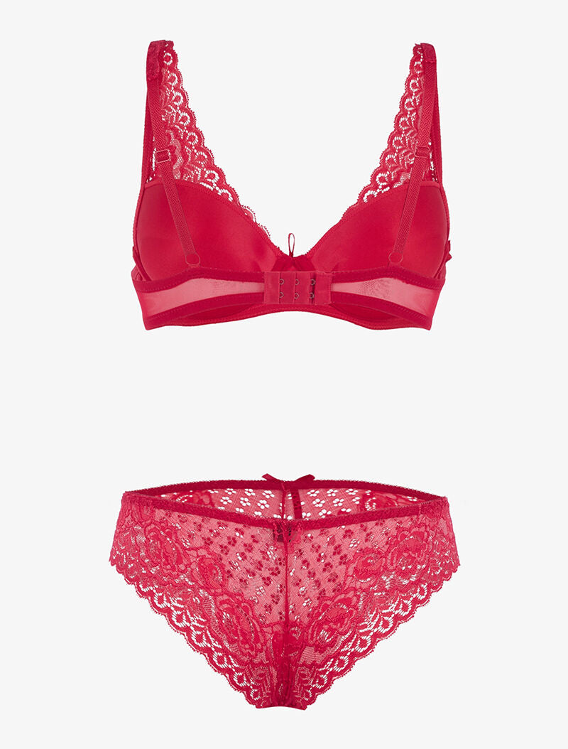 Ensemble en dentelle et décolleté en V - rouge - 2