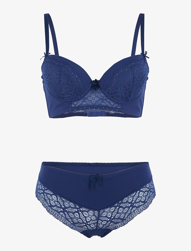 Ensemble bustier à petites fleurs en dentelle - marine - 1