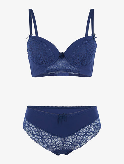 Ensemble bustier à petites fleurs en dentelle - marine - 1
