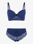 Ensemble bustier à petites fleurs en dentelle - marine - 1