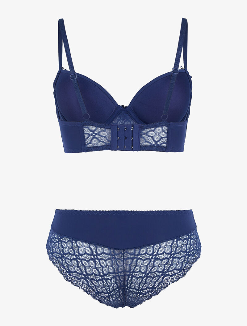 Ensemble bustier à petites fleurs en dentelle - marine - 2