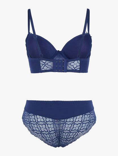 Ensemble bustier à petites fleurs en dentelle - marine - 2