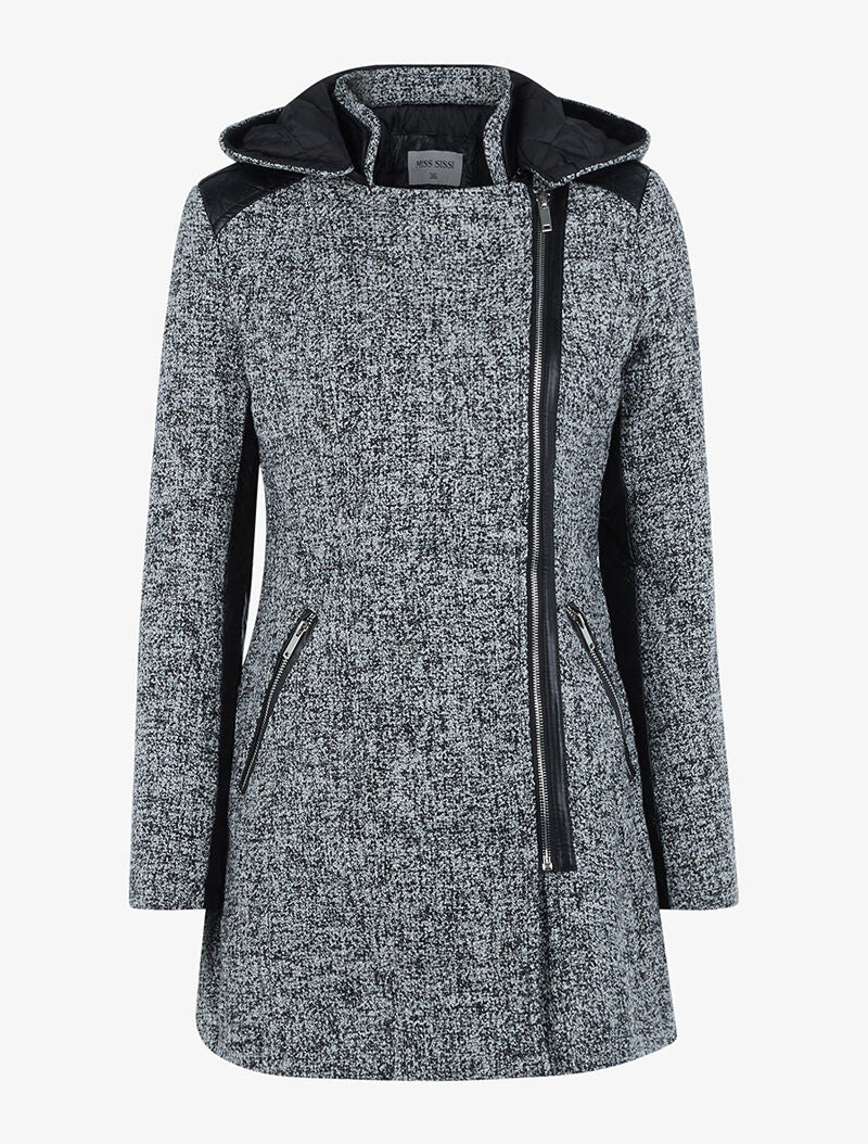 Manteau mouliné bimatière - noir - 1