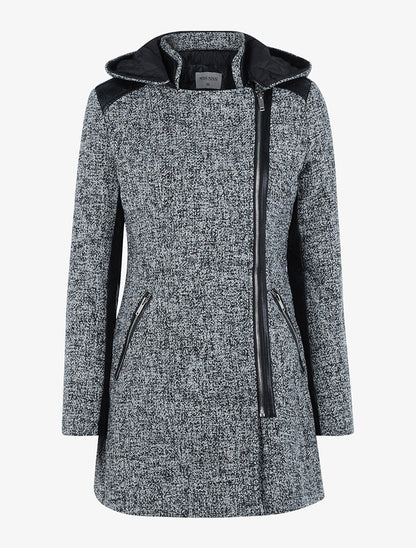 Manteau mouliné bimatière - noir - 1