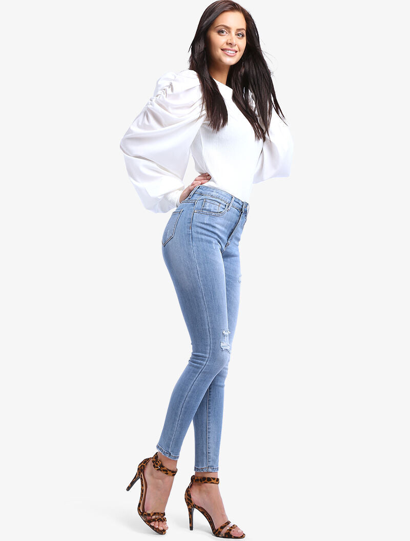 Jean effet usé et griffé - denim clair - 3