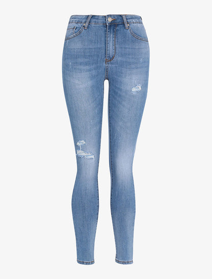 Jean effet usé et griffé - denim clair - 4