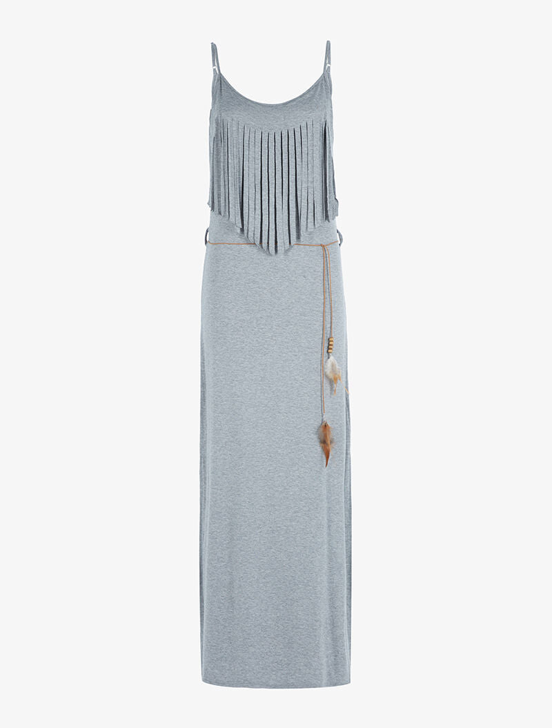 Robe à décolleté frangé - gris clair - 1