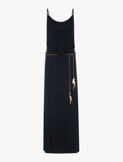 Robe à décolleté frangé - noir - 3