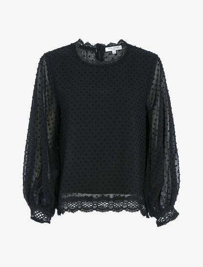 Blouse texturée à bords crochet - noir - 3