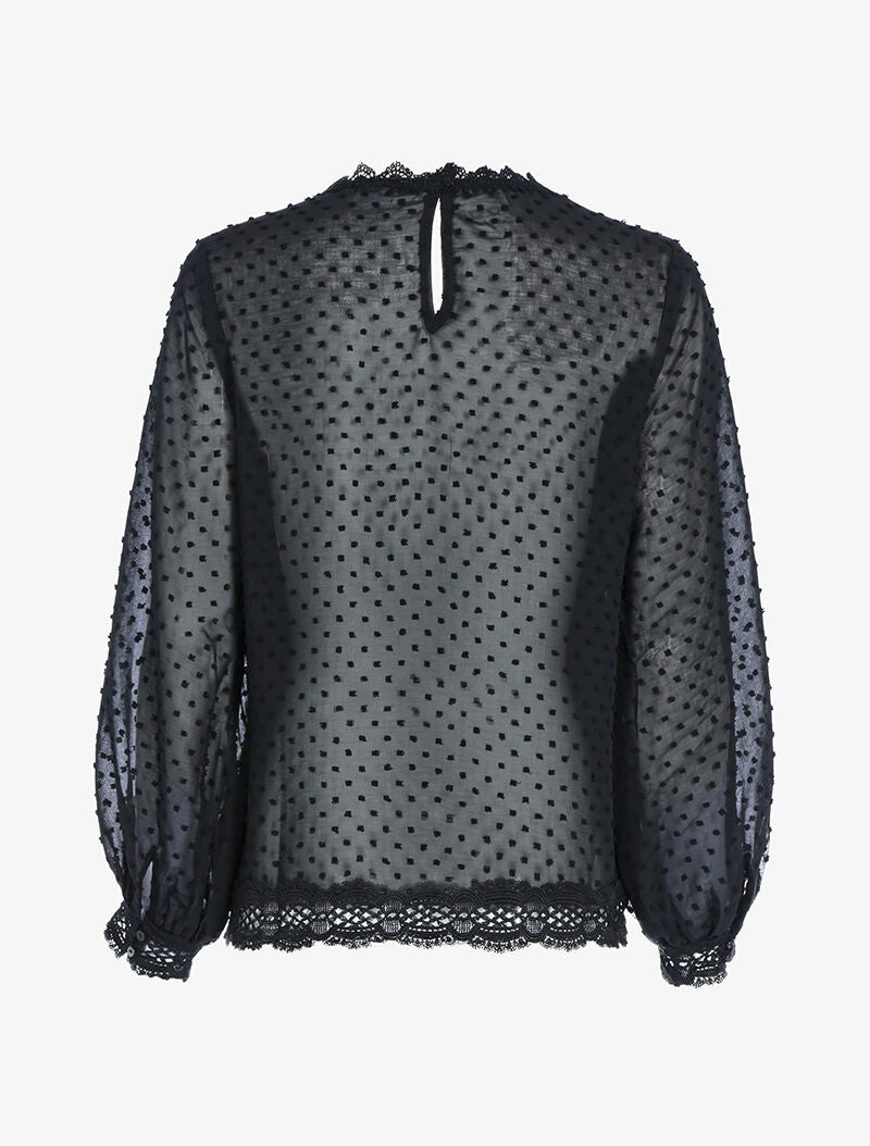 Blouse texturée à bords crochet - noir - 2