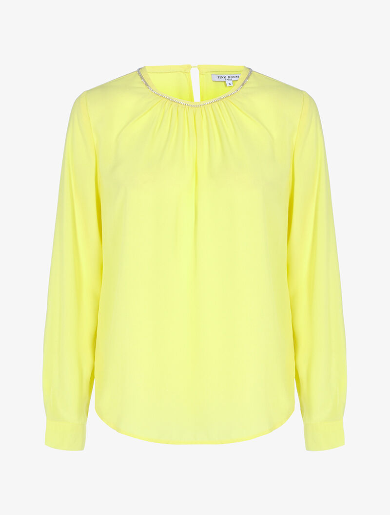Blouse à col orné de strass - jaune - 3