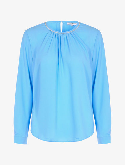 Blouse à col orné de strass - bleu ciel - 1