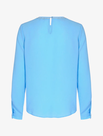 Blouse à col orné de strass - bleu ciel - 2