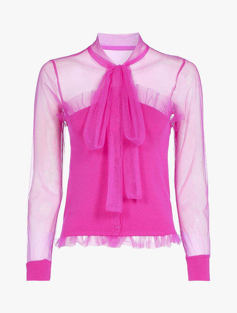 Pull bi matière à boutonnière - fushia - 1