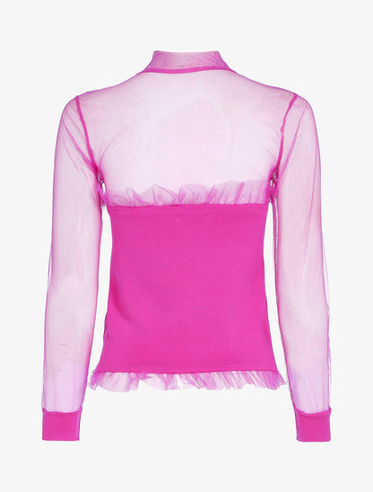 Pull bi matière à boutonnière - fushia - 2