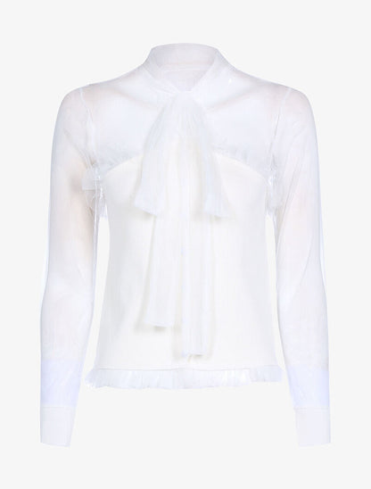 Pull bi matière à boutonnière - blanc - 1