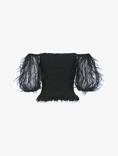 Crop top à manches bouffantes volantées - noir - 4