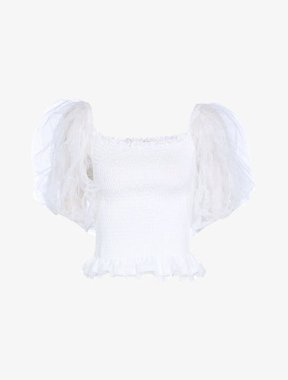 Crop top à manches bouffantes volantées - blanc - 5