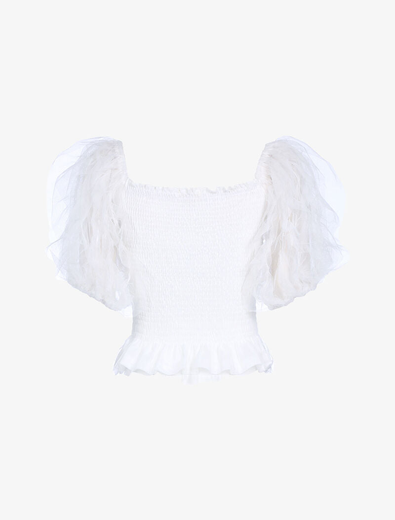 Crop top à manches bouffantes volantées - blanc - 2