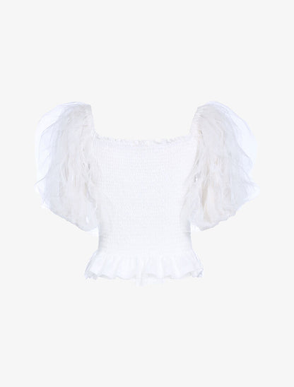 Crop top à manches bouffantes volantées - blanc - 2