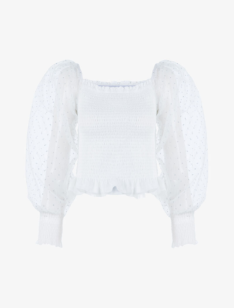 Crop top à manches mouchetées - blanc - 3