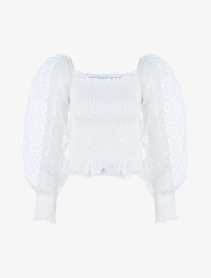 Crop top à manches mouchetées - blanc - 3