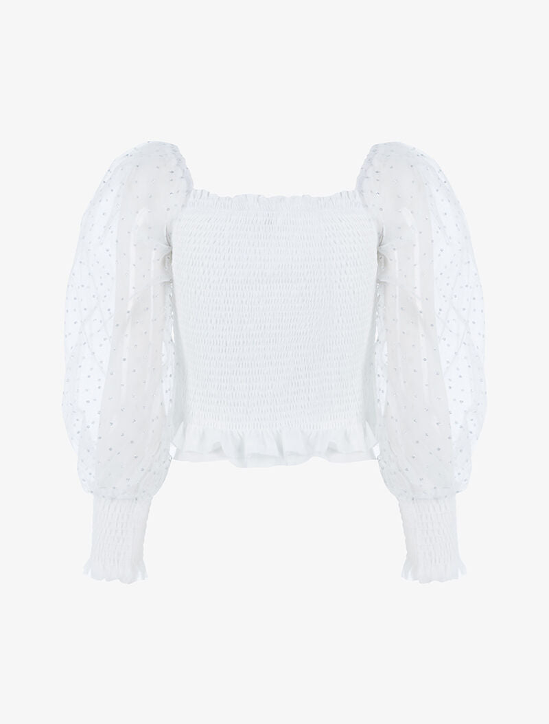 Crop top à manches mouchetées - blanc - 2