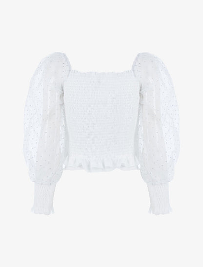 Crop top à manches mouchetées - blanc - 2