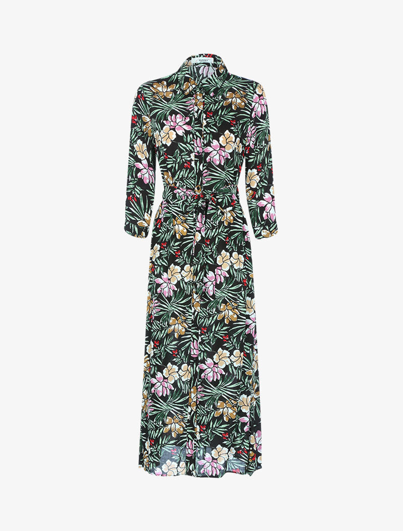 Robe à imprimé feuillages et fleurs graphiques - noir - 3