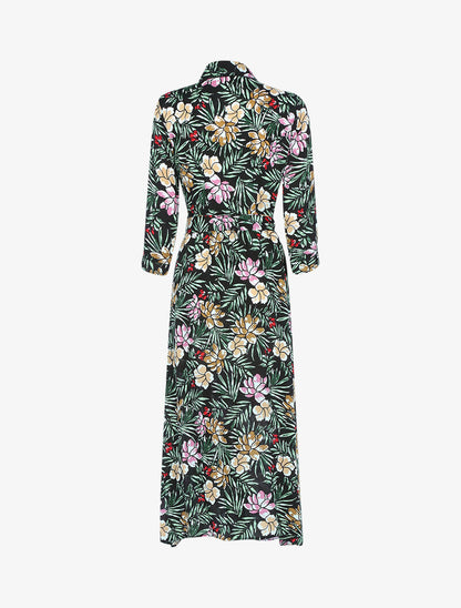 Robe à imprimé feuillages et fleurs graphiques - noir - 2