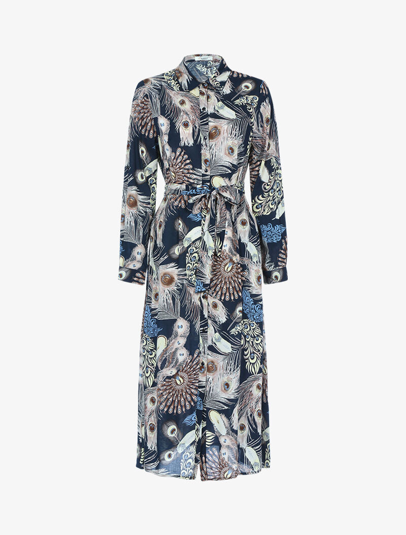 Robe à imprimé plume de paon - marine - 1