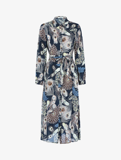 Robe à imprimé plume de paon - marine - 1