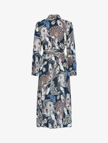 Robe à imprimé plume de paon - marine - 2