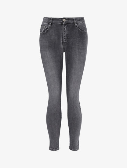 Jean 7/8 taille haute stretch - gris foncé