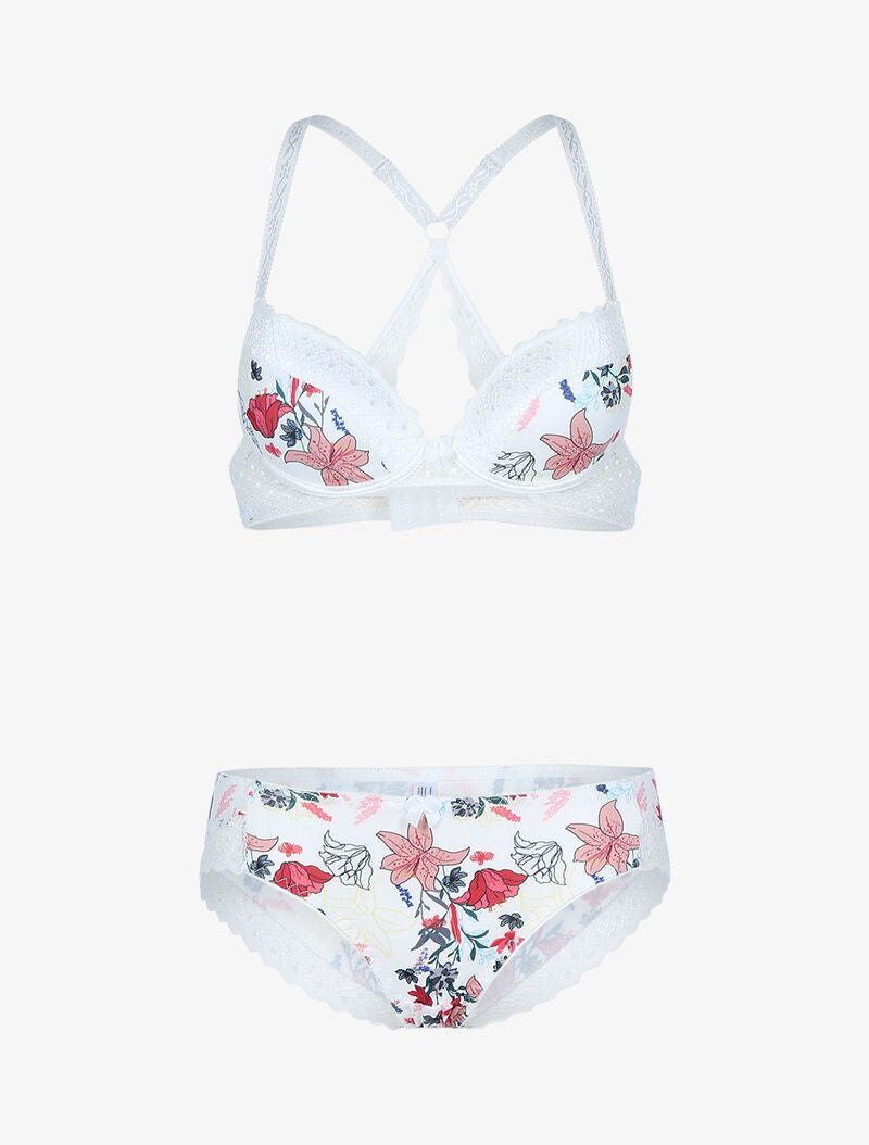 Ensemble à imprimé fleur et bords brodés - ecru - 3