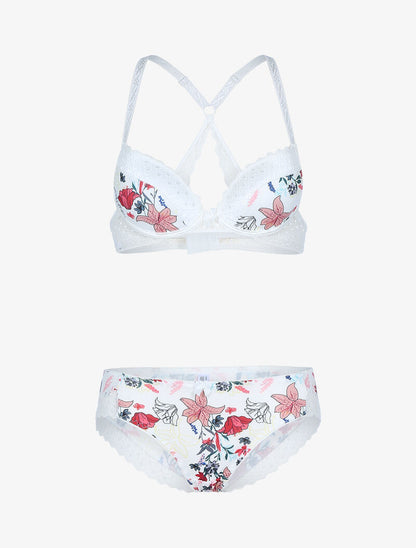 Ensemble à imprimé fleur et bords brodés - ecru - 3