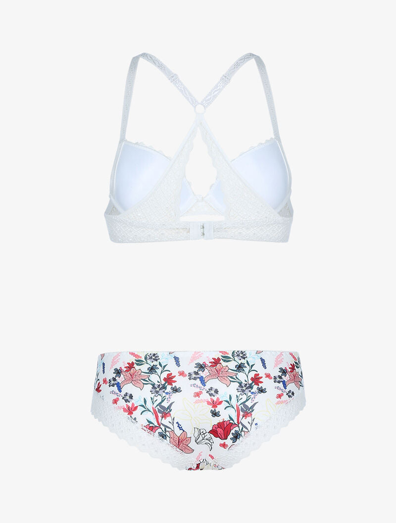 Ensemble à imprimé fleur et bords brodés - ecru - 2