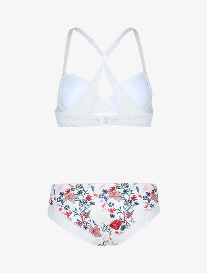 Ensemble à imprimé fleur et bords brodés - ecru - 2