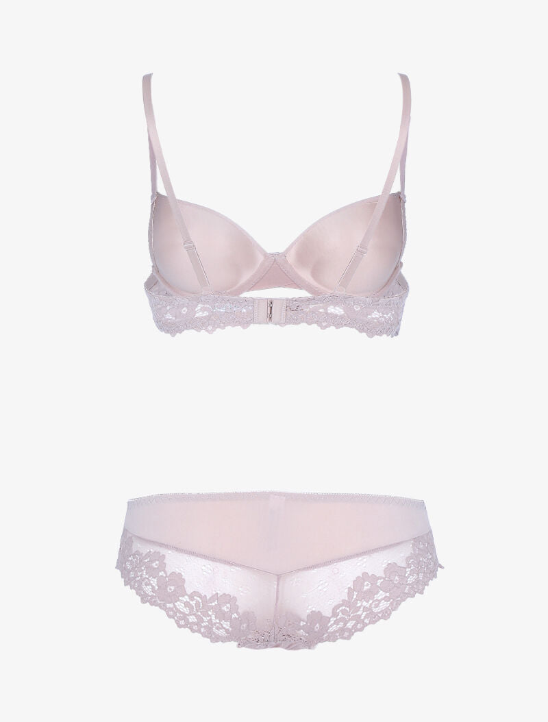 Ensemble en dentelle fleurie - taupe - 2