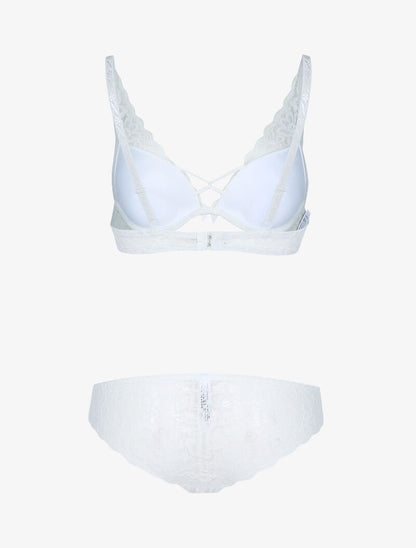 Ensemble en dentelle festonnée fleurie - ecru - 2