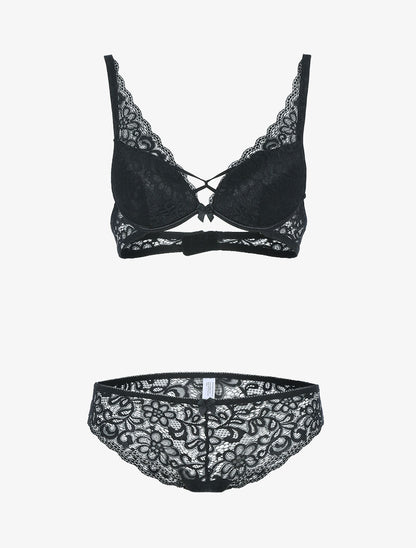 Ensemble en dentelle festonnée fleurie - noir - 3