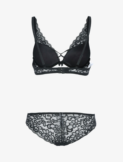 Ensemble en dentelle festonnée fleurie - noir - 2