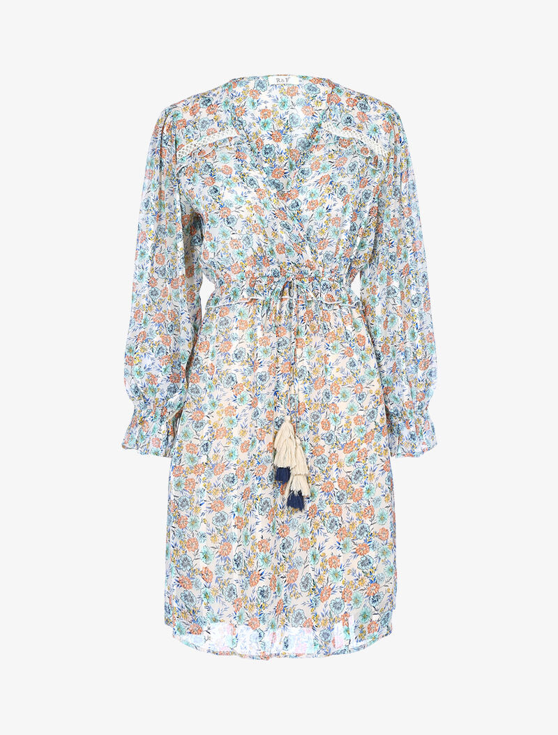 Robe imprimé à taille volantée et pompons - ecru - 3