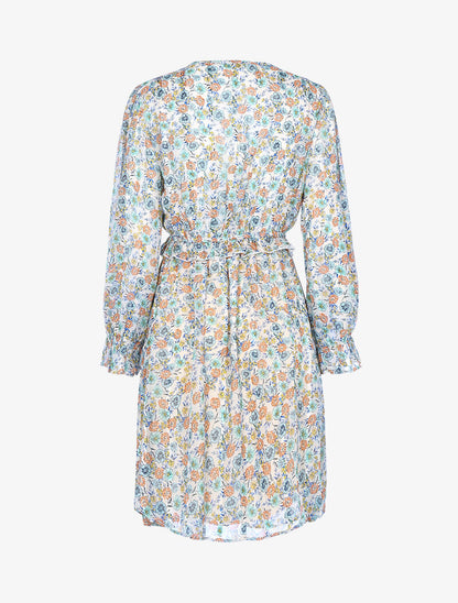 Robe imprimé à taille volantée et pompons - ecru - 2