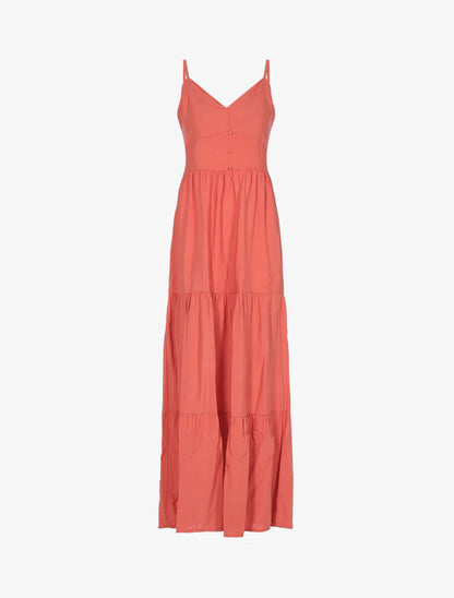 Robe longue en coton encolure V - corail - 3