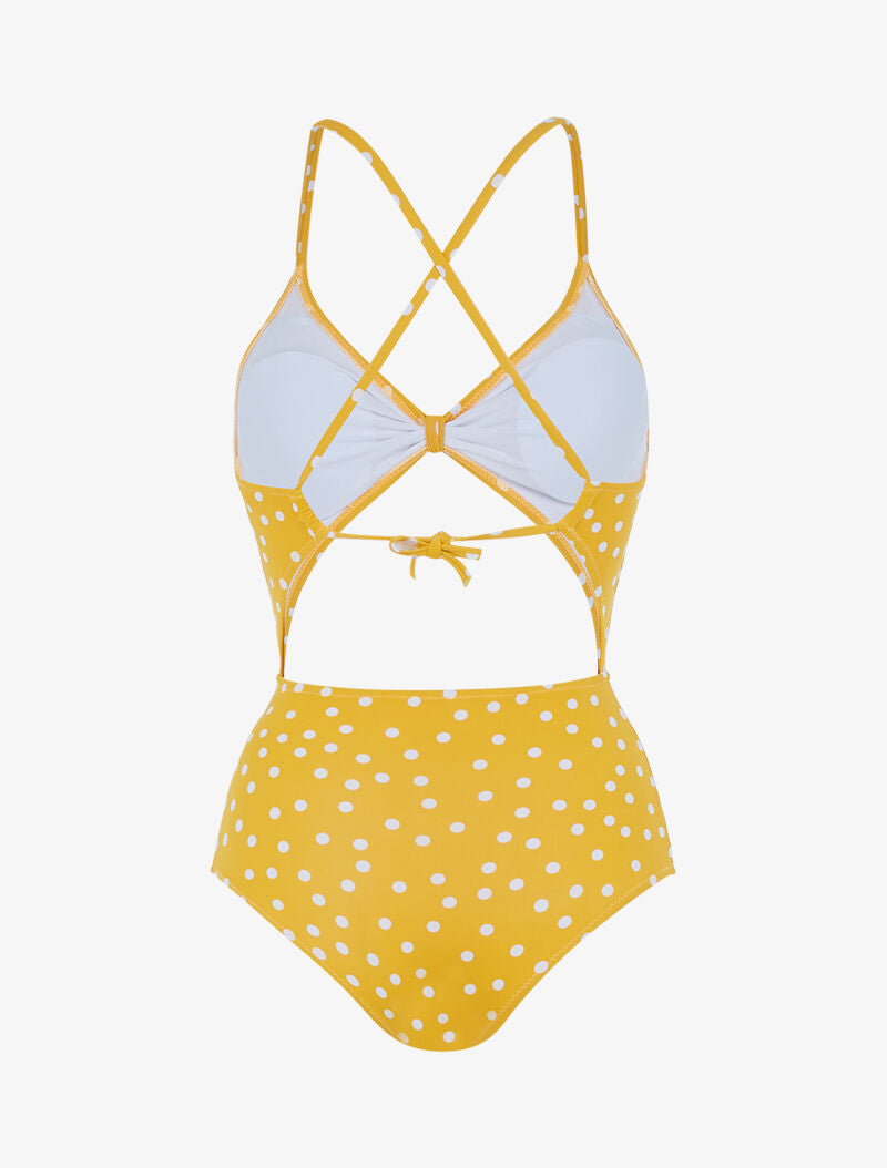 Monokini ajouré à pois - jaune - 2